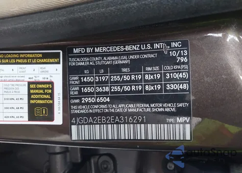 2014 Mercedes-Benz Ml 350 Bluetec 4Matic z USA, uszkodzony, nr VIN 4JGDA2EB2EA316291